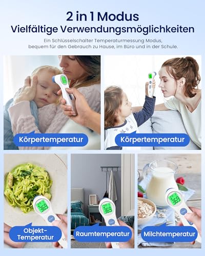 Fieberthermometer für Babys Kinder und Erwachsene, kontaktloses Stirnthermometer Infrarot Digital Thermometer mit sofortiger genauer Ablesung, Fieberalarm, weiß