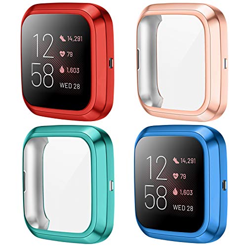 NANW Screen Protector Case Compatible with Fitbit Versa 2, 4-Pack Ultra Slim Soft Full Cover Case Bumper Frame Accessories for Versa 2 Smartwatch