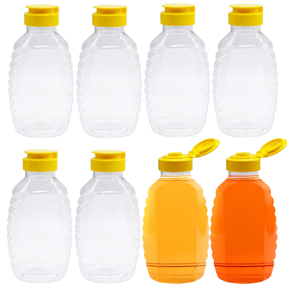 8 Pack 16oz Clear Plastic Honey Bottles,Refillable Food Grade Honey Container,Squeeze Honey Bottle With Leak Proof Flip-Top Caps for Storing and Dispensing