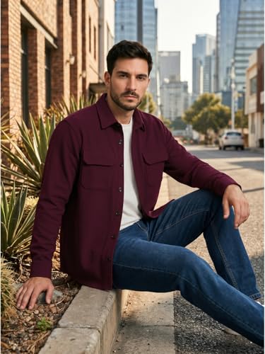 Image of DEELMO Men's Cotton Polyester Corduroy Shirt with Textured Pattern Spread Collar Full Sleeves Dual Pocket Front and Button Down Closure | Textured Shirts for Men | Shirts for Men Stylish