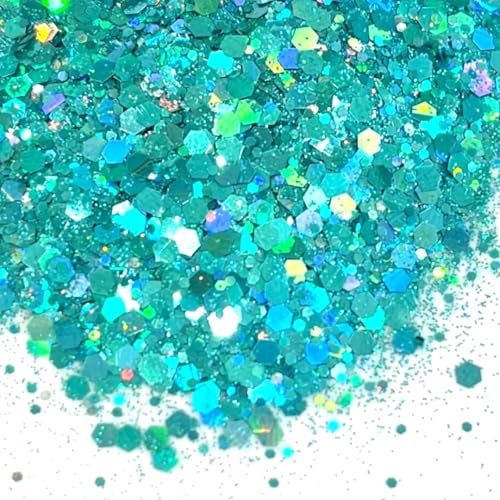Image of TURQUOISE CHUNKY BLUE Holographic Glitter MERMAID 3mm 10g 50g 100g Resin Craft Festival Face hex Cosmetic Nail Art Craft Body Paint Embellishment Slime Mix Sparkly (10G)