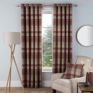 Sleepdown Woven Brushed Check Eyelet Lined Curtains for Bedroom and Living Room 46 x 54 Inch Wine 2 Panels