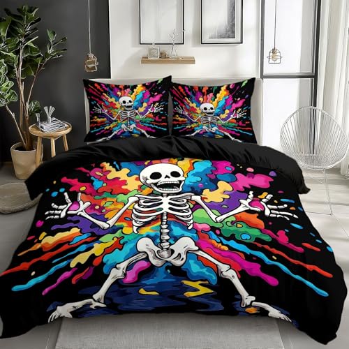 Housse de couette noir 200x200 dessin animé crâne pour chambre ado