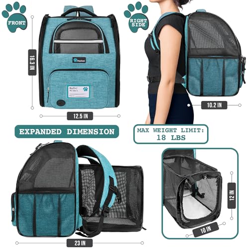 PetAmi Dog Cat Backpack Carrier, Expandable Pet Carrier Backpack for Travel Hiking, Small Medium Dog Puppy Large Cat Carrying Backpack, Airline Approved Ventilated Soft Back Support, 18 lbs, Teal Blue - Thumbnail 2