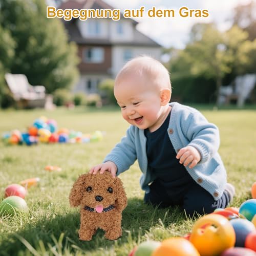 YELKOEYN Roboter Hund Spielzeug - Kuscheltier Hund Mit Leine der Läuft und Belltschwanzwedelnd und Geräuschgebend, Golden Retriever Roboter Welpen Puppy Dog für Kinder (A)