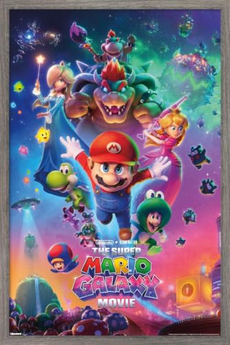 Trends International Nintendo The Super Mario Galaxy Movie (2026) - Official One Sheet Wall Poster, 22.4L x 14.7W, Barnwood Framed Version