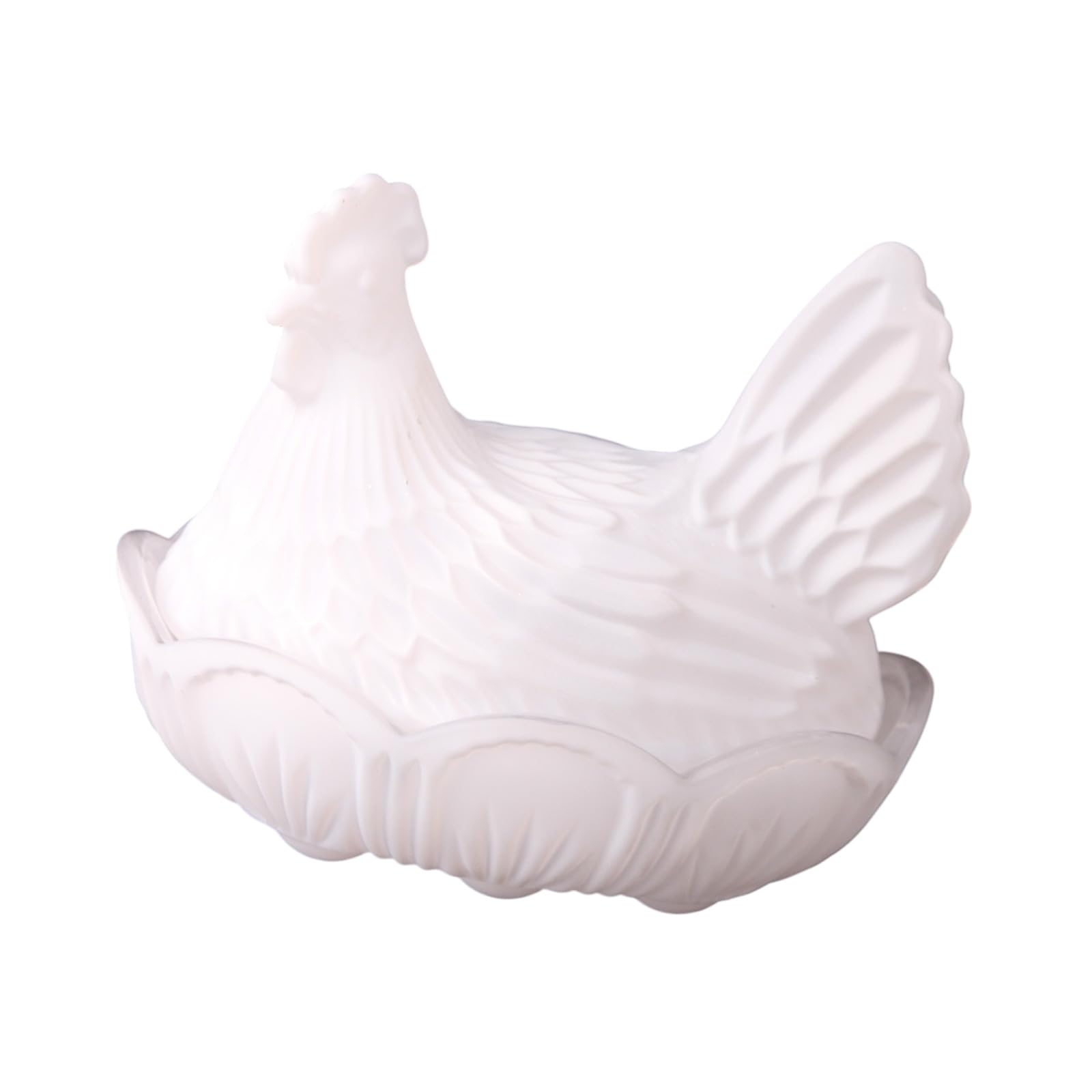 NVOQILIN Glass Hen Shaped Sugar Bowl, Chicken Candy Jar for Kitchen Counter, Dining Table, Holiday Serving and Everyday Storage Display Hen Treat Container Glass Sugar Bowl Covered White Tabletop