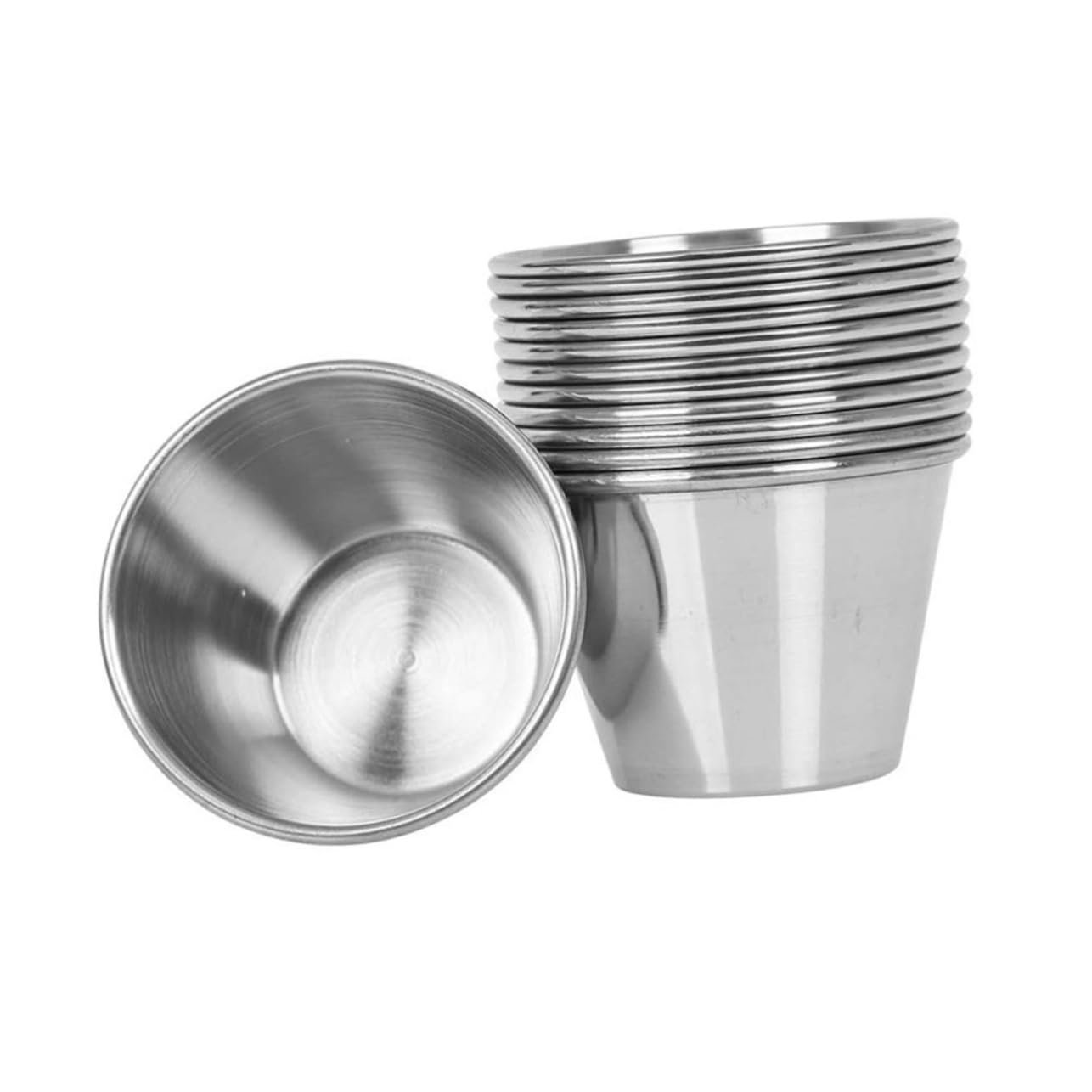 Unomor Set of 12 Round Sauce Cups Metal Dipping Sauce Cup Small Sauce Cups for Home Kitchen Outdoor Bbq Party