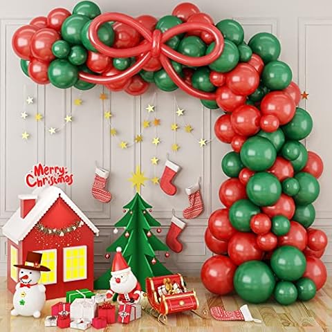 Balloon Garland Kit,Christmas Balloon Arch Kit,89Pcs Red Dark Green Balloon Arch With Red Long Balloon For Christmas Decoration Outdoor Indoor Party Decor Supplies Cover