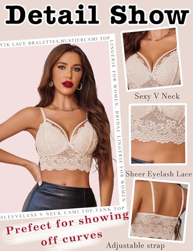 Image of Avidlove Lace Bralette for Women Lingerie Spaghetti Adjustable Strap Tank Camisole Crop Top