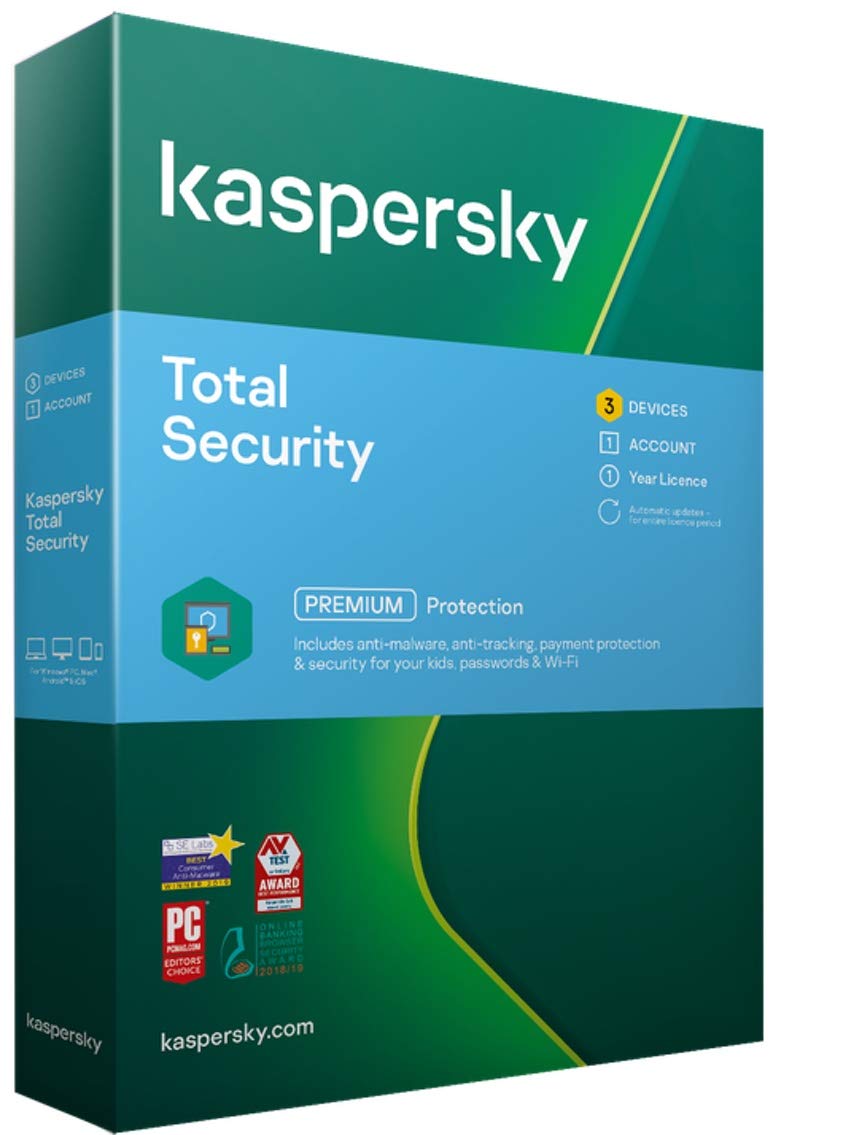 Kaspersky Total Security 2020 | 3 Geräte | 1 Jahr | Box | Installierbar in allen europäischen Sprachen|Standard|3 Geräte|1 Jahr|PC/Mac/Android/iOS|Download|Download
