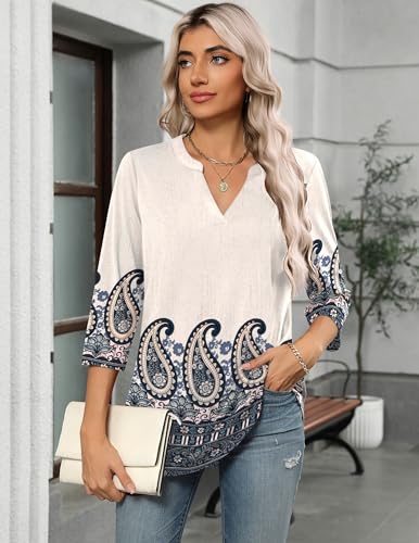 Image of Zeagoo Womens 3 /4 Length Sleeve Tops V Neck Tunic Dressy Casual Blouse