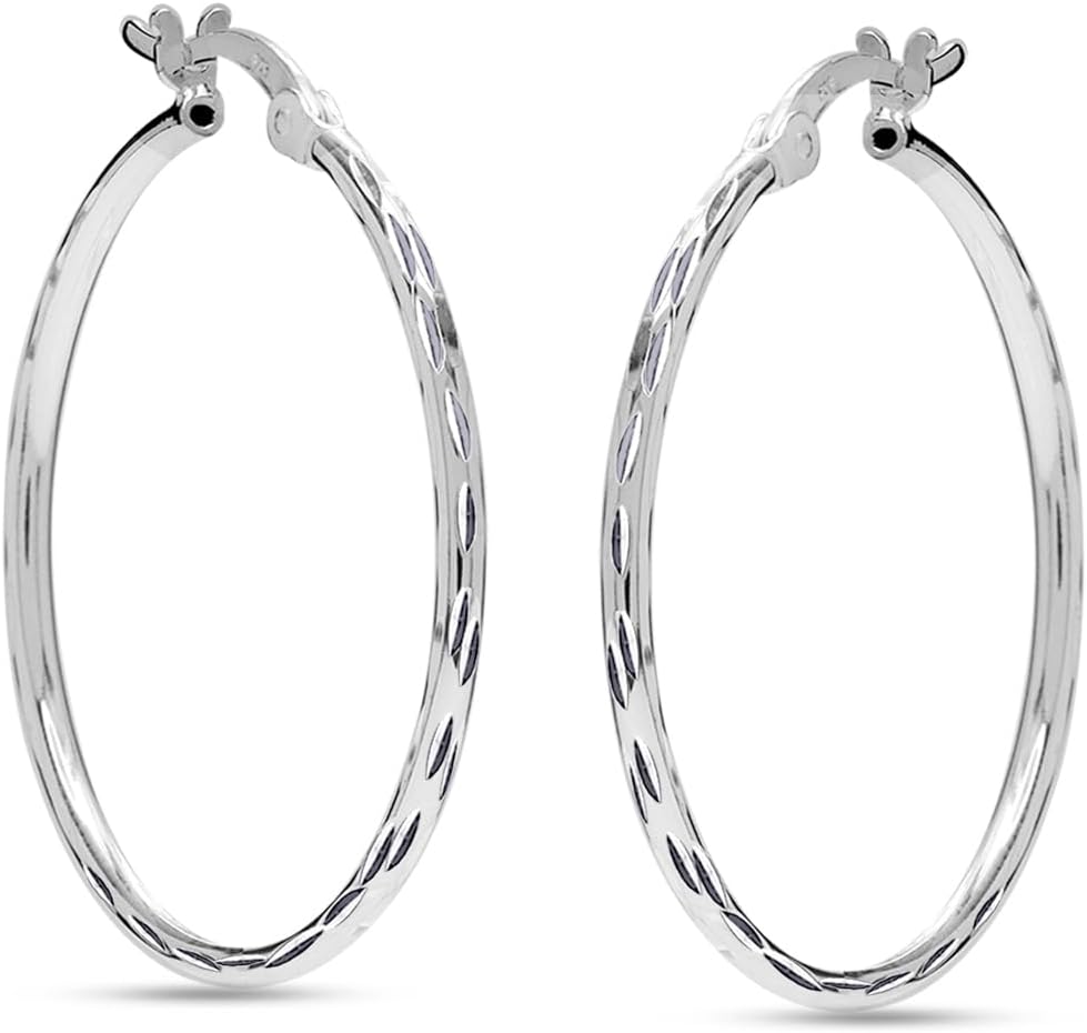 LeCalla 925 Sterling Silver Hoop Earrings for Women | Lightweight Classic Diamond-Cut Textured Hoop Earring | Women's Earring Hoops Size 20/25/30/35/40MM - Image 4
