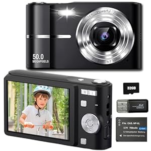 Digital Camera 1080P, 44MP Compact Digital Cameras for Beginner Kids 6-16, Anti-shake Rechargeable 2.4″ Digital Cameras with 32GB SD Card Portable Camera Vlogging Camera for Photography