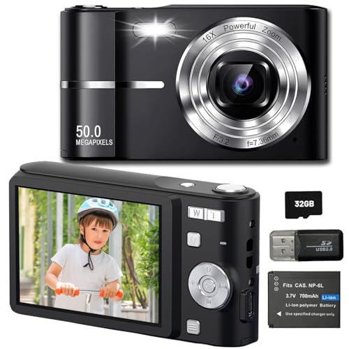 Digital Camera 1080P, 44MP Compact Digital Cameras for Beginner Kids 6-16, Anti-shake Rechargeable 2.4″ Digital Cameras with 32GB SD Card Portable Camera Vlogging Camera for Photography