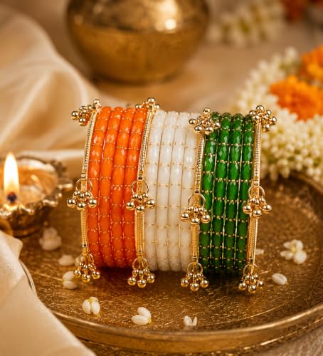 Image of Kashmiri Ghangharoo Glass Bangle Set for Women| Light Weight Bangles | Traditional Transparent Fancy Glass Chudi Set for Wedding, Party.