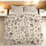 Srigzcaly 4 Jahreszeiten Bettdecke ohne Bezug 240x260 cm, Wende Kaffeebohnen Kaffeetasse Steppdecke, Waschbare Weiche Schlafdecke - Vintage Retro Ganzjahresdecke für Erwachsene