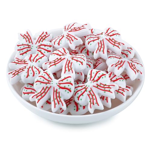 Lovymi 12PCS Christmas Silicone Focal Beads for Pens Bow Christmas Silicone Beads for Keychain Making Bracelet Necklace Craft