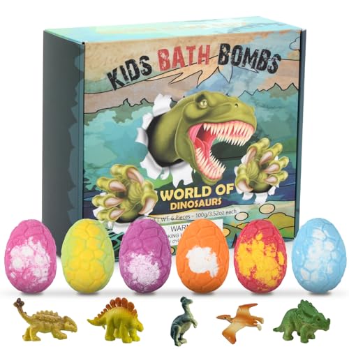 Volumoon 6 Piezas Bombas de Baño con Juguete Sorpresa Dinosaurio, Set de Regalo de Bolas de Baño, Efervescentes de Bombas Baño, Sales de Baño Spa Baño de Burbujas, Regalo de Cumpleaños Niños y Niñas