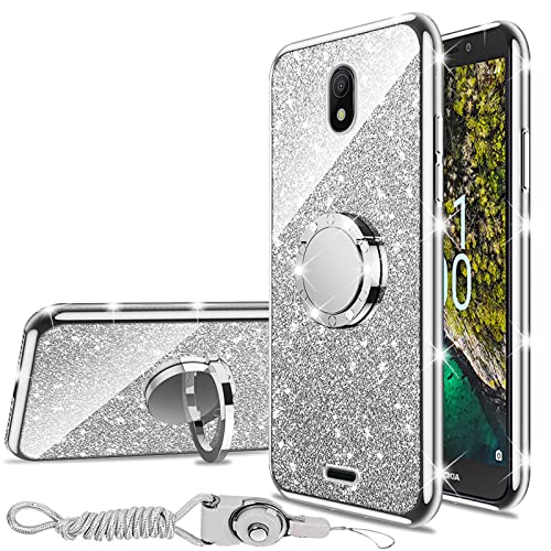 nancheng for Nokia C100 (N152DL) Phone Case with Ring Stand Lanyard Shockproof Protection Cover for Girls Women Men - Silver