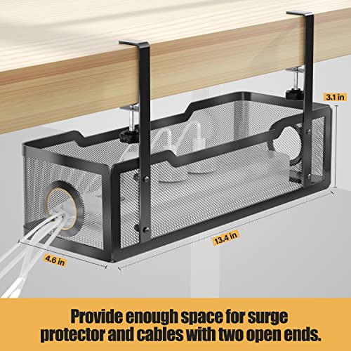 Black Under Desk Cable Management Tray - No Drill, Easy Clamp ...