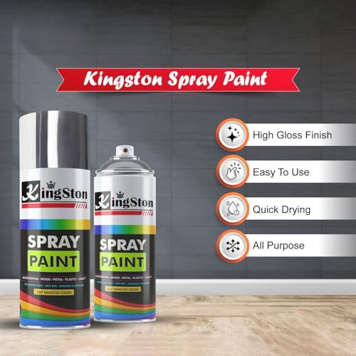 Image of Kingston Acrylic Spray Paint for Metal, Wood, Wall & Plastic, Multi-Surface DIY Paint, Quick Dry, Smooth Finish, 400ml Can, Fine Silver, 1 Pc