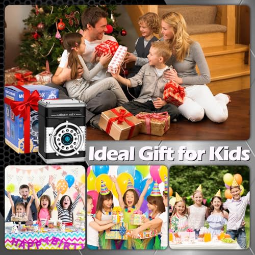 Thedttoy Simulated Fingerprint PIN Lock Money Box,Safe Piggy Bank for Kids,Auto-Spin Unlock Smart Cash Saving Box Birthday Present for 3-12 Years-Black - Image 7