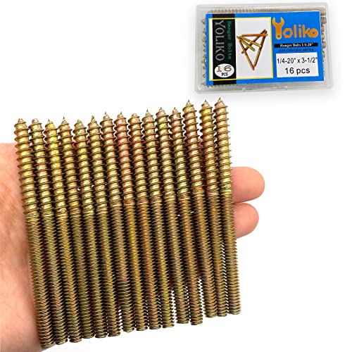 Yoliko YLK2023031904 16 Pack 1/4-20 X 3-1/2 Inch Hanger Bolts 1/4-20 Inch Double Headed Bolts 1/4 Wood Dowel Screw Self-Tapping Screw Hanger Bolts thumb #3