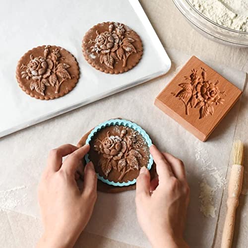 Carved Wooden Cookie Mold Kitchen Cookie Cutter Gingerbread Cookie Stamp Biscuit Press Stamp Molds Pine Cones Provence Rose Cookie Cutter For Cookie Stamp (Flower) #TOP2