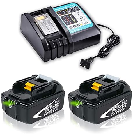 Mingsci Upgrade 6.5Ah BL1860B Lithium Battery Compatible with Makita 18V Battery BL1815 BL1830 BL1860 BL1850 BL1840 LXT-400 Cordless Power Tools(2 Pack Batry+Charger)