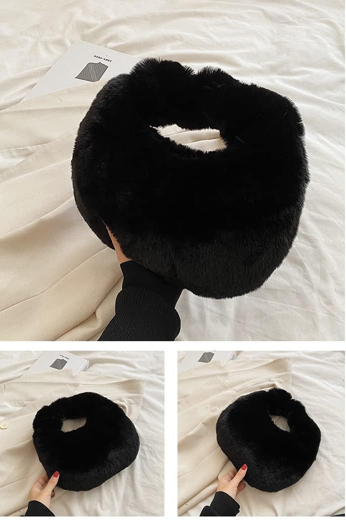 XPONNI Fuzzy Dumpling Bags, Cute Fluffy Y2k Handbags, Soft Knotted Faux Fur Bags with Zipper - Image 2