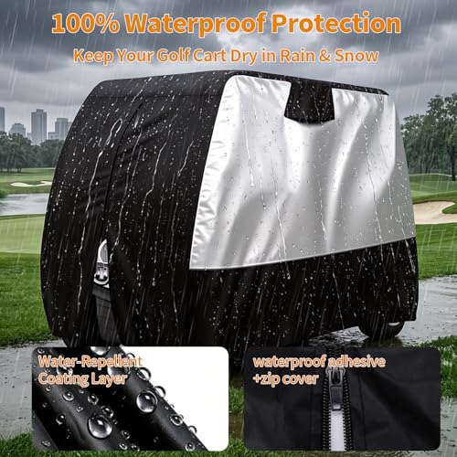 HMAZAE Golf Cart Cover for 2 Passenger, Heavy Duty 210D Waterproof Golf Cart Covers Fit Yamaha EZGO Club Car, All-Season Outdoor Golf Cart Accessories with Windproof Buckle & Elastic Hem