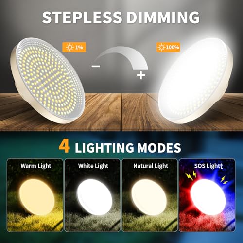 Image of LETOUR Solar Camping Lights 2000LM Camping Lantern 5200mAh Ultra Bright LED with 4 Modes & Magnetic, IPX5 Waterproof Rechargeable Lantern for Power Outages, Tent, Hiking, Emergency