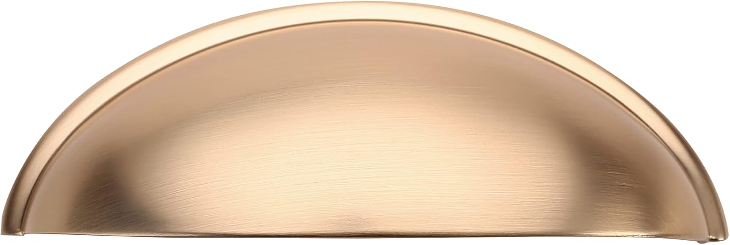 Alzassbg 5 Pack Brushed Brass Cabinet Cup Pulls, 3 Inch(76mm) Hole Centers Gold Cabinet Handles Hardware Bin Cup Metal Drawer Pulls Handles AL3031BB