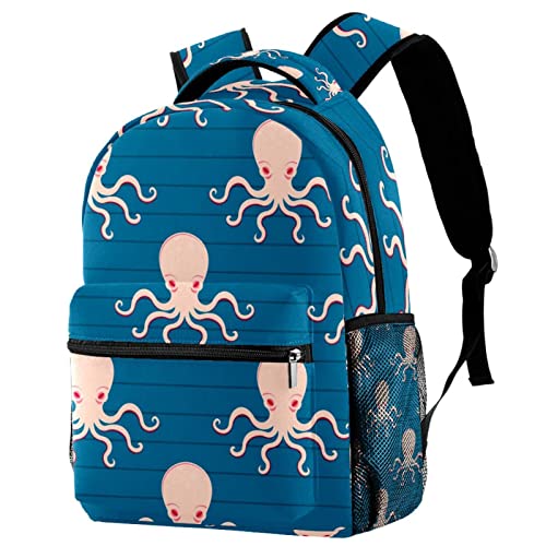 Sac à dos de voyage motif baleines bleu pour étudiant avec porte-bouteille de taille Medium