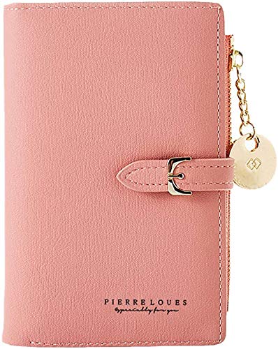 Damen PU Leder Geldbörse, Frauen Kurze Absatz Große Kapazität Mädchen Geldbeutel Geschenke für Mutter, Freundin und Freunde,Rosa Cover