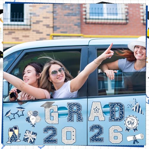 Image of Landhoow 30 Pcs Graduation Car Magnets 2026 Senior Graduation Car Decoration Bumper Sticker Congrats Grad Magnet Magnetic Refrigerator Decal for Grad Parade Party Supplies(Royal Blue Sliver)