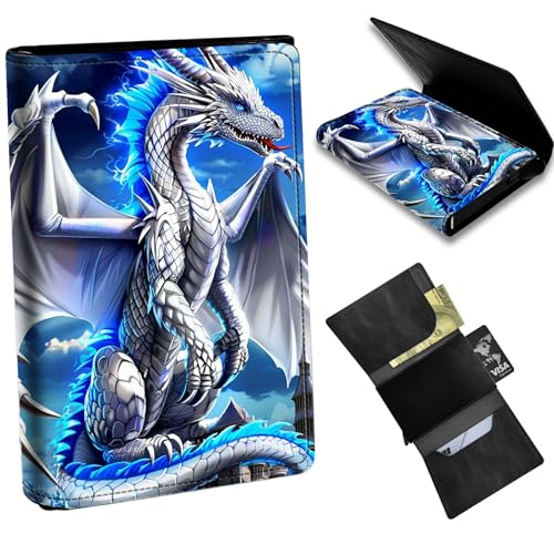 Blue Dragon Minimalist Wallet for Men, Pop Up Card Case Wallet for Women, PU Leather Automatic Credit Card Holder Metal Money Clip Wallet RFID Blocking Bifold Pocket Wallet