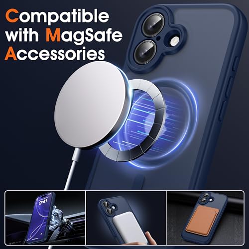 Image of Oterkin Magnetic for iPhone 17 Case Matte,Upgraded Full Camera Protection Compatible with MagSafe Frosted Translucent Shockproof Anti-Scratch Slim Fit Case Military Grade Protection (Dark Blue)