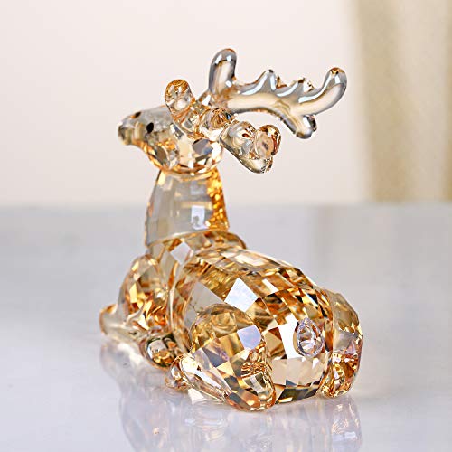 Dojoz Crystal Deer Animals Lovely Elegant Craft Decorations For Home Ornaments Christmas Collectible Birthday Gifts Reindeer Figurines (Gold) #TOP3
