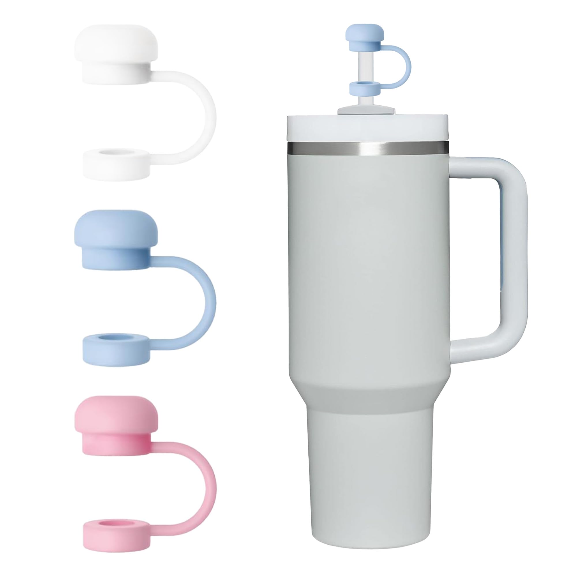 3PCS Straw Cover Caps, 10mm Silicone Straw Cover Compatible with Stanley Cup 40 & 30 & 20oz, 0.4in Dust-Proof Reusable Straw Topper Stanley Cup Accessories