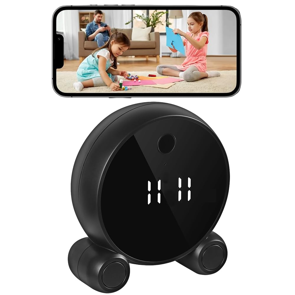 Smart Clock Camera, WiFi HD 1296P Wireless Security Indoor Camera with Night Vision, Motion Detection, and Remote Viewing, Nanny Cam for Baby/Nanny/Pet Cam, Home Indoor Security (Black)