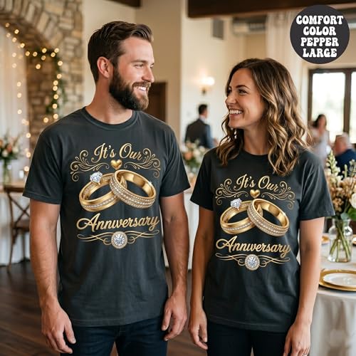 Image of Anniversary Matching Shirts, for Couple, Heart Design T-Shirt Set, Wedding Present, Honeymoon Outfit