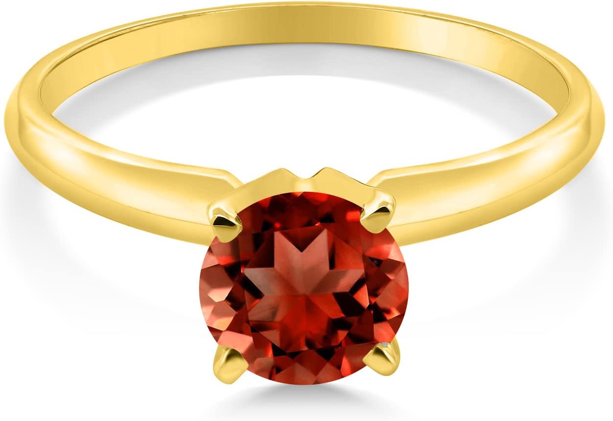 Gem Stone King 14K Yellow Gold Red Garnet Solitaire Engagement Ring For Women (1.20 Cttw, Gemstone January Birthstone, Round 6.5MM) - Image 2