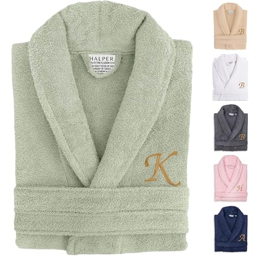 KHALPERA Aristocrat Custom Embroidered 100% Turkish Cotton Bathrobe Personalized Robe With Initials Monograms Names Soft Absorbent Terry Cloth Bathrobe for Men and Women