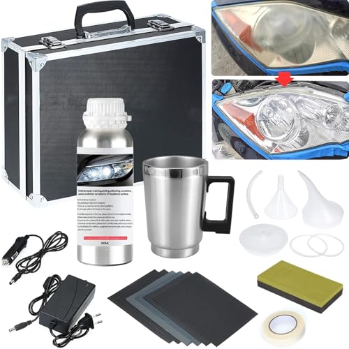 Pmbqifay Headlight Restoration Kit Car Headlight Polish Repair Renovation Kit with 200ML Repair Liquid for Repair Headlight Yellowing Haze Oxidation Scrashes