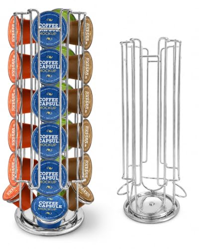 SKY-TOUCH Coffee Capsule Holder Pod Stand for Nescafe Compatible with Dolce Gusto Capsules 24pcs Rotating Pod Holder Silver