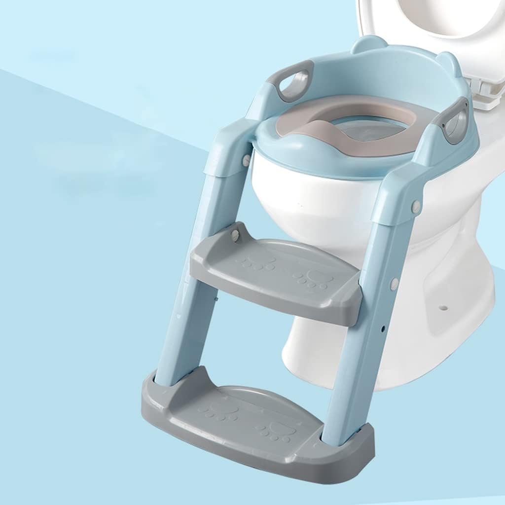 Potty Training Seat with Ladder Adjustable Height Toilet Training Seat, Lightweight and Foldable Potty Chair ​for Boys and Girls, Load-Bearing 50kg (Color : Blue, Size : 42 * 39.6 * 29.9cm)