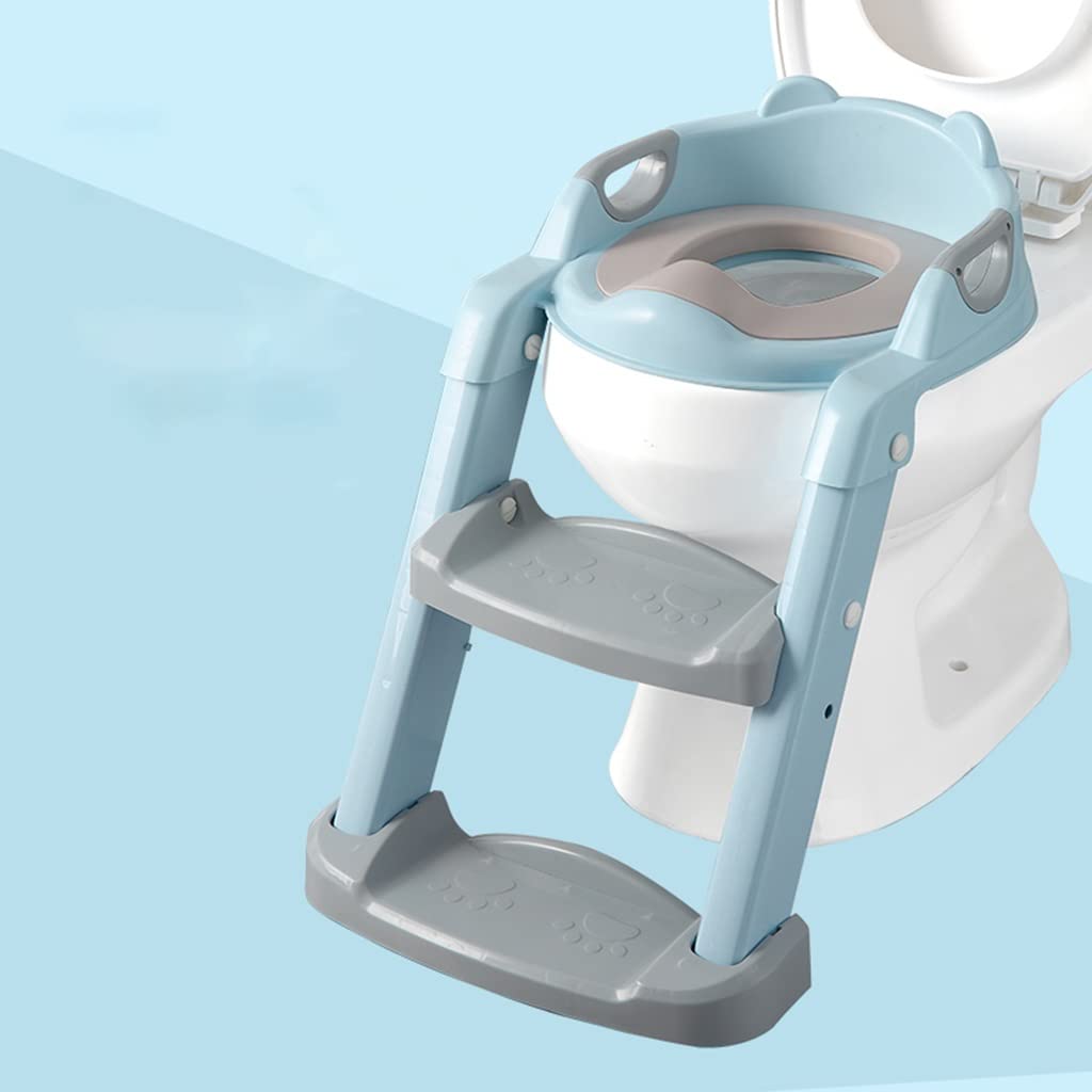Toilettensitz Mit Treppe Verstellbare Höhe Toilettentrainer, Leichter Und Faltbarer Töpfchenstuhl Für Jungen Und Mädchen, Belastbar 50kg (Color : Blue, Size : 42 * 39.6 * 29.9cm)