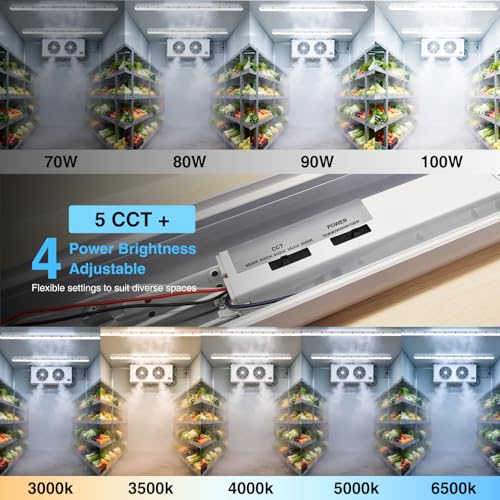 Image of 8FT LED Vapor Tight Light Fixture 2Pack,13000LM, 70W /80W /90W /100W Adjustable, 5CCT 6500K-3000K Color Selectable,ETL Listed,IP65 Waterproof Vapor Proof Light for Car Wash,Warehouse,Basement